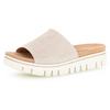 Pantolette GABOR, Damen, Gr. 41, beige (hellbeige), Ziegenveloursleder, metallic, klassisch, Schuhe, Keilabsatz, Sommerschuh, Schlappen mit Gummizug, Weite G