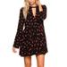 Free People Dresses | Free People Tegan Mini Dress Tunic Black Red Long Bell Sleeve Floral Size 2 | Color: Pink | Size: 2