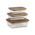 Cofan 3er Set Borosilikat Rechteckige Lunchboxen | Modell Bambus | Deckel aus Bambus | Fassungsvermögen 640-1040-1520 ml