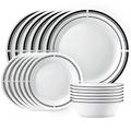 Corelle 18-Piece Round Dinnerware Set, Service for 6, Lightweight Round Plates and Bowls Set, Vitrelle Triple Layer Glass, Chip and Scratch Resistant, Microwave and Dishwasher Safe, Brasserie, Black