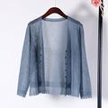 Womens Cardigan,Women'S Linen Bolero Cardigan Shrug Jacket Elegant Blue Stitching Lace Long Sleeve Open Front Summer Thin See Through Crop Cardigan V-Neck Fashion Festival Party Jacket,One Size Fits