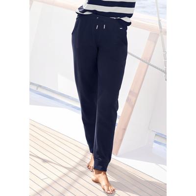 Relaxhose H.I.S, Damen, Gr. 48/50, N-Gr, blau (marine), Interlock, Obermaterial: 60% Baumwolle, 40% Polyester, unifarben, Basic, bequem lang, Hosen, im maritimen Stil, Loungeanzug Image
