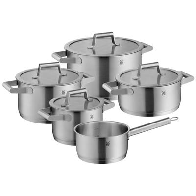 Topf-Set WMF "Comfort Line Induktion, Kochtopf Set mit Glasdeckel, mattiert", silber (edelstahlfarben), Töpfe, Töpfe Set stapelbar, für alle Herdarten geeignet, Innenskalierung Image