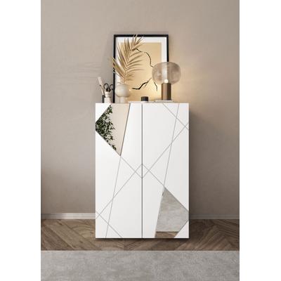 Schuhschrank INOSIGN "Vittoria, Breite 78 cm", weiß (weiß hochglanz lack), B:78cm H:114cm T:35cm, Schränke, mit Spiegel und Siebdruck Image
