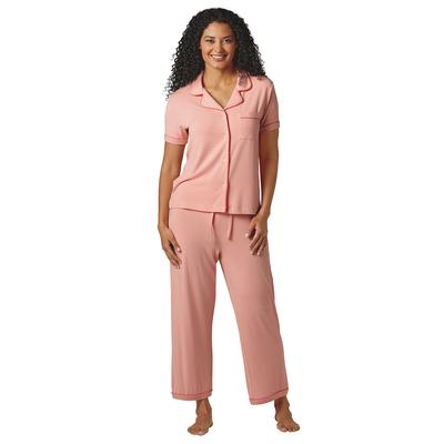 Masseys Cooling Button-Up Shirt and Capri Set (Size 3X) Pink Lemonade, Viscose,Spandex