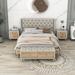 George Oliver Joeen 4-Pieces Bedroom Sets, Upholstered Platform Bed w/ Two Nightstands & Storage Bench. Upholstered in Brown | Wayfair