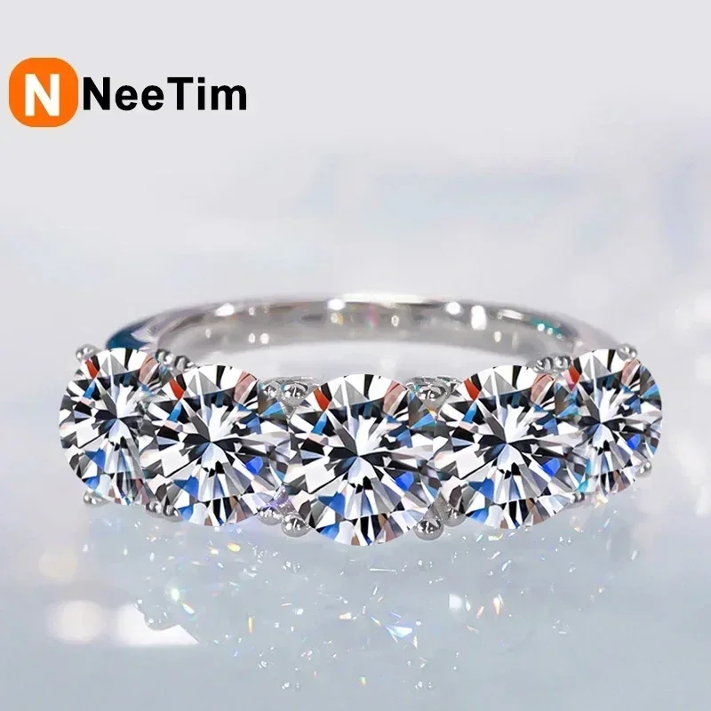 NeeTim 5mm 6.5mm bague Moissanite complète pour les femmes S925 en argent Sterling éternité diamant étincelant bande anneaux de mariage bijoux
