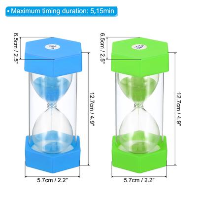 5，15 Min Sand Timer, 2pcs Hexagon with Cover, Count Down Sand Clock Blue,Green - Blue, Green