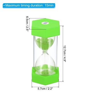 15 Min Sand Timer, Hexagon w Plastic Cover Count Down Sand Clock Glass