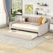 Upholstered Full Size Daybed with Trundle, Full Size Sofa Bed Daybed with Wood Slat Support for Bedroom