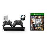Microsoft Xbox One X 1TB Gaming Console Black with 2 Controller Included with Grand Theft Auto V BOLT AXTION Bundle Like New