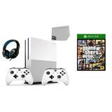 Microsoft Xbox One S 500GB Gaming Console White 2 Controller Included with Grand Theft Auto V BOLT AXTION Bundle Like New