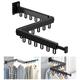 Retractable Wall Mounted Clothes Drying Rack, Tri-Collapsible Laundry Drying Rack with Hooks, Strong Load-Bearing Garment Rack for Balcony, Bathroom, Bedroom (Black)
