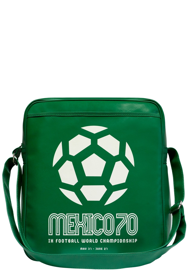 Schultertasche LOGOSHIRT "Mexico 70 Fußball-Weltmeisterschaft", Damen, Gr. B/H/T: 12cm x 38cm x 32cm, grün (grün, weiß), Kunstfaser, bedruckt, mehrfarbig, Taschen Schultertasche, mit tollem Frontdruck