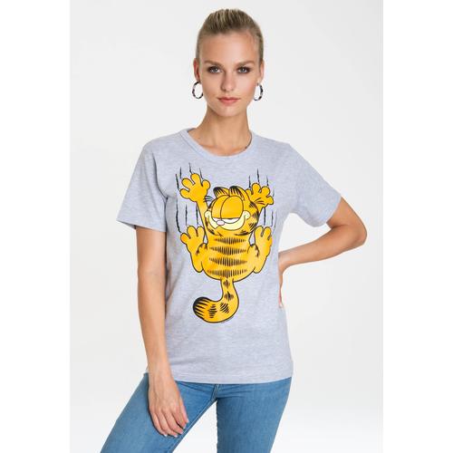 „T-Shirt LOGOSHIRT „“Garfield – Scratches““ Gr. 4XL, grau (grau, meliert) Damen Shirts Print mit lizenziertem Originaldesign“