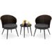 3PCS Patio Rattan Bistro Furniture Set Cushioned Chair Table Garden