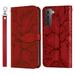 Samsung Galaxy S22 Case Samsung S22 Wallet Case Magnetic Closure Embossed Tree Premium PU Leather [Kickstand] [Card Slots] [Wrist Strap] [6.1 inch] Phone Cover for Samsung S22 Red