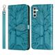 Samsung Galaxy A54 5G Case Samsung A54 5G Wallet Case Magnetic Closure Embossed Tree Premium PU Leather [Kickstand] [Card Slots] [Wrist Strap] Phone Cover for Samsung A54 5G Blue