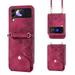 Allytech Wallet Case for Samsung Galaxy Z Flip 4 PU Leater Flower Embossed Shoulder Strap Hand Wrist Stand Shockproof Flip Cover for Samsung Galaxy Z Flip 4 - Winered