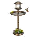 GZXS Birdbath Solar Lighted Vintage Pedestal Bird Bath Garden Fountain Decoration Planter Accents Copper Bronze