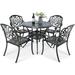 VIVIJASON 5-Piece Outdoor Patio Dining Set All-Weather Cast Aluminum Conversation Set Patio Furniture Set for Balcony Lawn Garden Backyard Include 4 Chairs a 35.2 inch Round Table w/Umbrella Hole