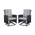 Palmetto Set of 2 Aluminum & Wicker Cushioned Outdoor Swivel Rocking Patio Chairs with Arms- Black/Gray