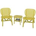 tunuo 3 Pieces Hollow Design Outdoor Patio Table Chair Set All Weather Conversation Bistro Set Coffee Table with Open Shelf and Lounge Chairs Yellow