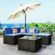 5-Piece Patio Rattan PE Wicker Furniture Corner Sofa Set with 2 Sofa chairs 1 Corner chair 1 ottoman and 1 glass coffee table Sectional Sofa Chair Seating