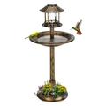 Outdoor Bird Bath Garden Bird Baths Decorations with Solar-Powered Light Bird Feeder Decorative Bird Cage Fillable Stand for Yard Patio Bronze