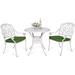 VIVIJASON 3-Piece Patio Bistro Sets All-Weather Cast Aluminum Bistro Table Set Outdoor Patio Furniture Include 2 Cushioned Chairs and 30.8 Round Table 2 Umbrella Hole White