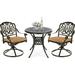 VIVIJASON 3-Piece Patio Furniture Dining Set Outdoor All-Weather Cast Aluminum Bistro Set Include 2 Swivel Chairs and 31 Round Table w/Umbrella Hole for Balcony Lawn Garden Antique Bronze