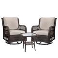 KTENME Outdoor Wicker Swivel Rocker Patio Set 360 Degree Swivel Rocking Chairs Elegant Wicker Patio Bistro Set with Premuim Cushions and Armored Glass Top Side Table for Backyard