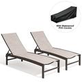 Crestlive Products Set of 2 Patio Outdoor Chaise Lounge Aluninum Chairs with Covers Beige