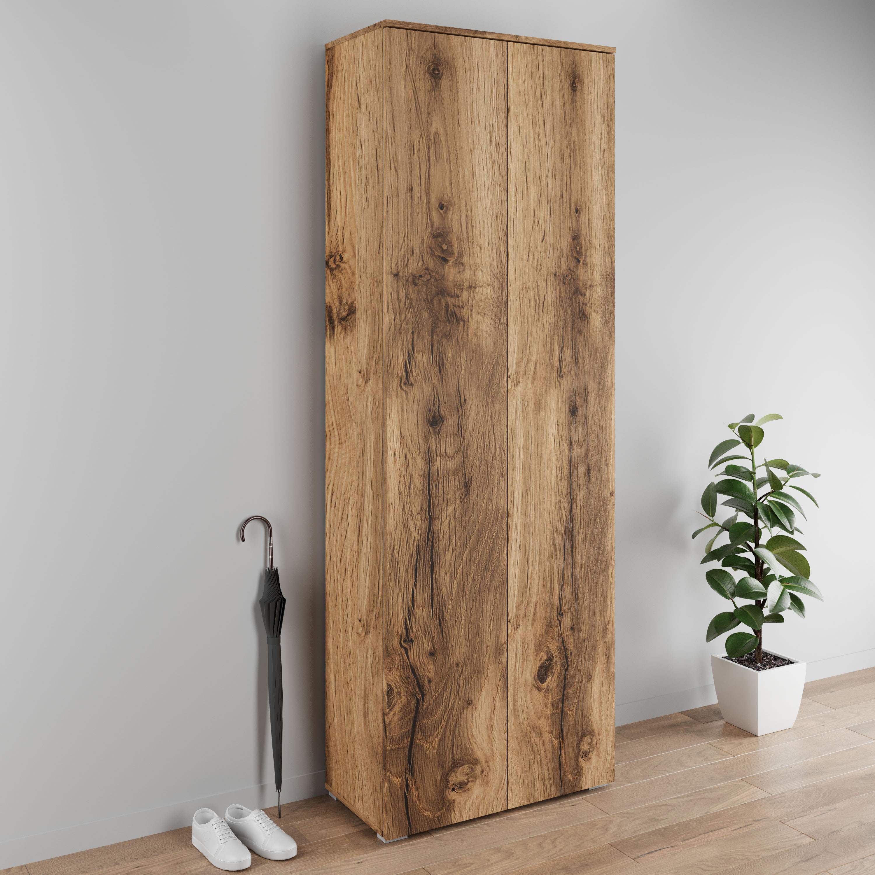 Schuhschrank INOSIGN "Paris", braun (votan eichefarben, votan eichefarben), B:70cm H:200cm T:35cm, Schränke, Schuhschrank, 2-türiger griffloser geräumiger Schuhschrank mit einer Höhe von 200 cm