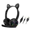 Ykohkofe Wired Music Ears Cute Luminous Happy Childhood Headphones Cat Head Mounted Earphone / Speaker Accessories Ear Buds for Small Ears over One Ear Headphones with Microphone