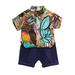 ZHAGHMIN Toddler Sets For Boys Kids Toddler Boy Clothes Short Sleeve Leaves Printed Lapel Buttons Shirt Pockets Shorts Set Gentleman Outfits Set Size 8 Boys Clothes Boy Clothes Size 6 Months New Bor