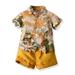 Hawaii Beach Sets for Toddler Baby Boy Short Sleeve Lapel Down Button Down Print Beach Shirts and Short Pants Two-piece Set