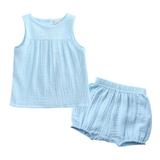 ZHAGHMIN Crop Top Sets For Girls Baby Girls Cotton Linen Summer Solid Sleeveless Vest Shirt Tops Shorts Set Outfits Teen Outfits Girls Girl Clothes Size 10-12 Outfits Cute Family Easter Outfits New