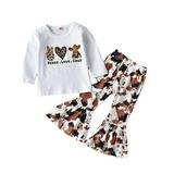 ZHAGHMIN Summer Outfit For Girls Toddler Girls Winter Long Sleeve Monogrammed Tops Brown Cow Print Bell Bottoms 2Pcs Set Outfits Sweatpants Teens Girls Cute Fall Outfits For Teen Girls Staff For Bab