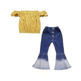 ZHAGHMIN Girl School Outfits Children Wear Girl Gradient Bell Bottoms Denim Jeans High Waist Splicing Buttons Pants For Girl Baby Gift Little Girls Clothes Toddler Girl And Mommy Matching Clothes 5