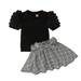 ZHAGHMIN Girls Summer Cute Outfits Toddler Girls Short Sleeve Ribbed T Shirt Tops Plaid Skirt Outfits Baby Girl Set Clothes Teens Clothes For Girls Fall Ruffle Baby Girl Clothes Baby Girl Bodysuit S