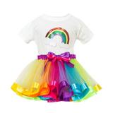 ZHAGHMIN Cute Outfits Rainbow Shirt + Girls Skirt T 2Pcs Sets Printing Skirt Girls Outfits Party Girls Outfits&Set Girls Size 7 Outfits Outfits For Girls Size 7-8 New Born Winter Baby And Blanket Ne