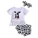 ZHAGHMIN Crop Tops For Girls 10-12 Toddler Summer Children Girl Clothing Set Cute Cow Black Short Sleeve Letter Shirt Shorts With Headbands Girls 3Pc Outfits Baby Girl Pack 4 Baby Matching Items Gir