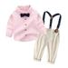 ZHAGHMIN Ribbed Baby Outfit Toddler Boys Long Sleeve Striped Prints T Shirt Tops Pants Child Kids Gentleman Outfits 6 Piece Set Baby Clothes New Born Boys Outfits Boys Outfits Size 7 Toddler Boy Eas