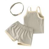 ZHAGHMIN Kids Outfits Baby Girls Boys Sleeveless Strap Vest T Shirt Tops Shorts Headband 3Pcs Outfits Clothes Set Checke Crop Top Kids Outfits For School Teen Girls Teen Girl Summer Outfits Girls Ba