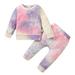 ZHAGHMIN Boy Clothes Set Baby Boys Girls Tie Dye Long Sleeve Ribbed T Shirt Tops Cotton Pants Trousers Sleepwear Pajamas Outfit Set 2Pcs Clothes Bow Outfit Track Suit Boys 6 Toddler Boys Suspenders