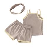 ZHAGHMIN Cute Outfit Baby Girls Boys Sleeveless Strap Vest T Shirt Tops Shorts Headband 3Pcs Outfits Clothes Set Checke Crop Top Kids Outfits For School Teen Girls Teen Girl Summer Outfits Girls Bab