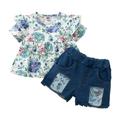 ZHAGHMIN Outfit For Toddler Girls Toddler Girls Ruched Floral Print Tops Jeans Shorts Set Casual Clothes Outfits 24M Tween Fall Clothes For Girls Baby Girl Bodysuit Set 2T Girl Clothes Baby Girl 3-6