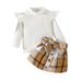 ZHAGHMIN Little Girls Clothes Toddler Girls Ruffles Long Sleeve Solid Ribbed T Shirt Tops Plaid Prints Bow Tie Skirt Outfits Pants Hoodie Baby Girl Summer Outfit Must Haves Girl Girls Sweatsuits Set