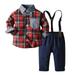 ZHAGHMIN Baby Boy Clothes Toddler Boy Clothes Baby Boy Clothes Baby Plaid Shirt Suspender Pants Set Outfit 6T Boy Outfits Boys Outfits 6T Cardigan Bodysuit Boy Toddler Boy Summer Clothes Outfits For